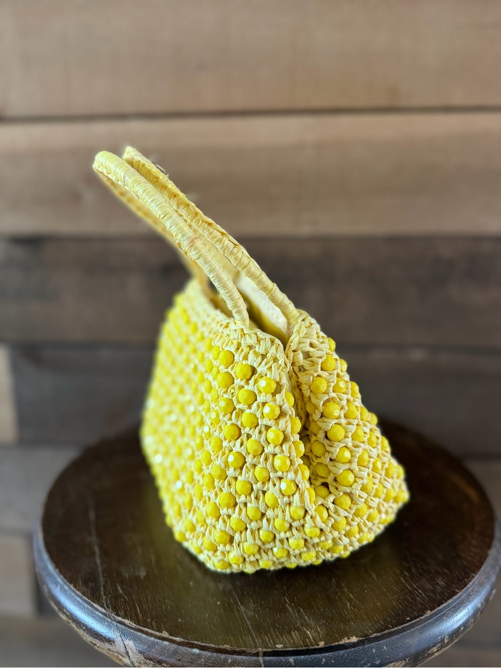 Vintage Yellow Beaded Raffia Handbag Made In Italy Barbra Lee Purse - Picture 7 of 11